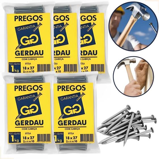 Imagem de Prego 18x27 Com Cabeça Aço Polido Resistente 5 Kg Não Oxida