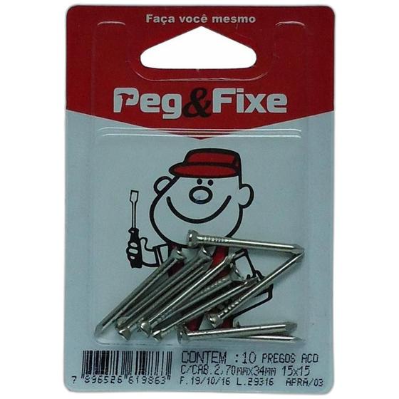 Prego Aco Peg'' Fixe Com Cabeca 15x15 Cartela Com 10 Pecas Apra/03 - FIXTIL Imagem de Prego Aco Peg'' Fixe Com Cabeca 15x15 Cartela Com 10 Pecas Apra/03