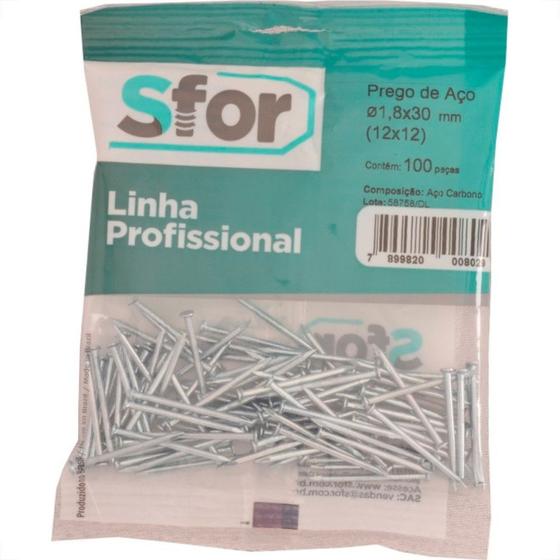 Imagem de Prego Aco Sforplast Com Cabeca  12X12 (1,80X28mm)   100pcs