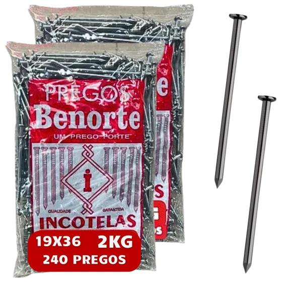 Imagem de Prego Com Cabeça Chata Polido 19x36 2kg 240Un 8cm Construção