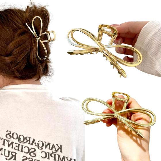 Imagem de Prendedor De Cabelo Piranha Presilha Lacinho Metal Moda Luxo Grande