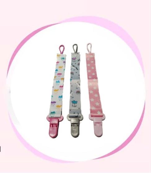 Imagem de Prendedor De Chupeta Estampado menina (kit Com 3 Un.)