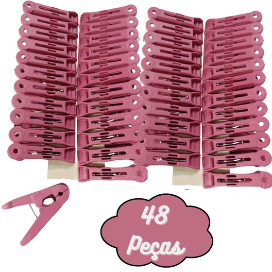 Imagem de Prendedor de Roupa 48 Peças Plástico Resistente Pregador Varal Rosa