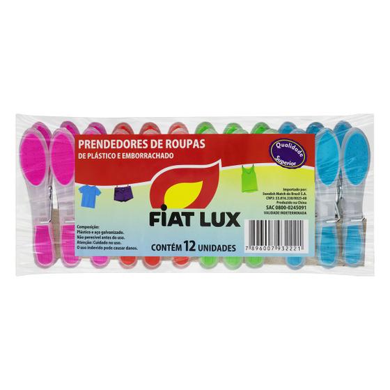 Imagem de Prendedor de roupas de plástico emborrachado Fiat Lux com 12 unidades