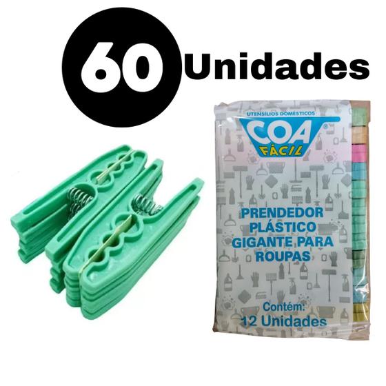 Imagem de Prendedor De Roupas de Plástico Kit 60 Unid Pregador Grande