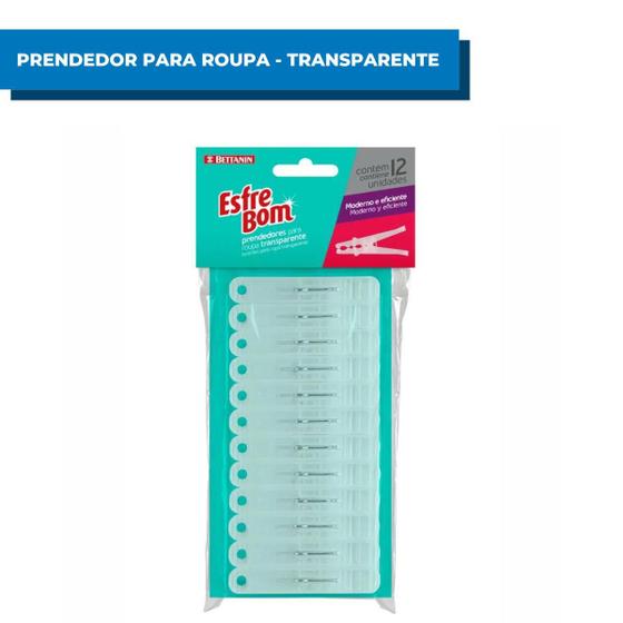 Imagem de Prendedor Para Roupa Transparente Bettanin Reforçado Pegador Multiuso Grampo Lavanderia 