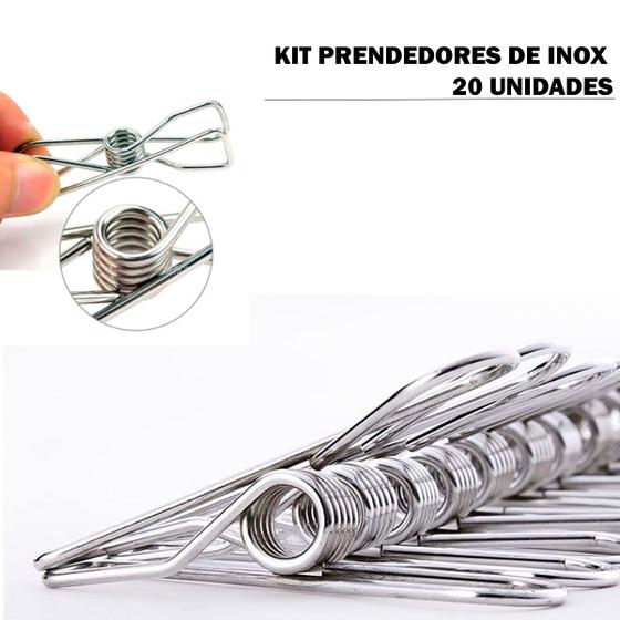 Imagem de Prendedores De Inox Clipes C/ 20un 100% Inox Kit Resistente Duravél Para Roupas Lavanderia Organização Cozinha Inox Embalagens Qualidade Envio Imediato Premium Não Emferruja