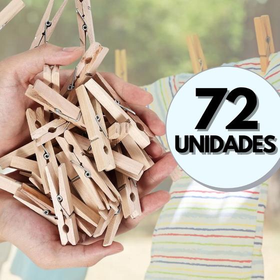 Imagem de Prendedores de Roupa de Madeira Natural Resistência e Sustentabilidade 60 72 120 Unidades Pregador 7cm Econômico