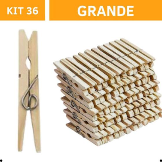 Prendedores Pregadores Grande Roupas Madeira Kit C/ 36 Unid GRANDE Menor preço em Prendedores Pregadores Grande Roupas Madeira Kit C/ 36 Unid GRANDE