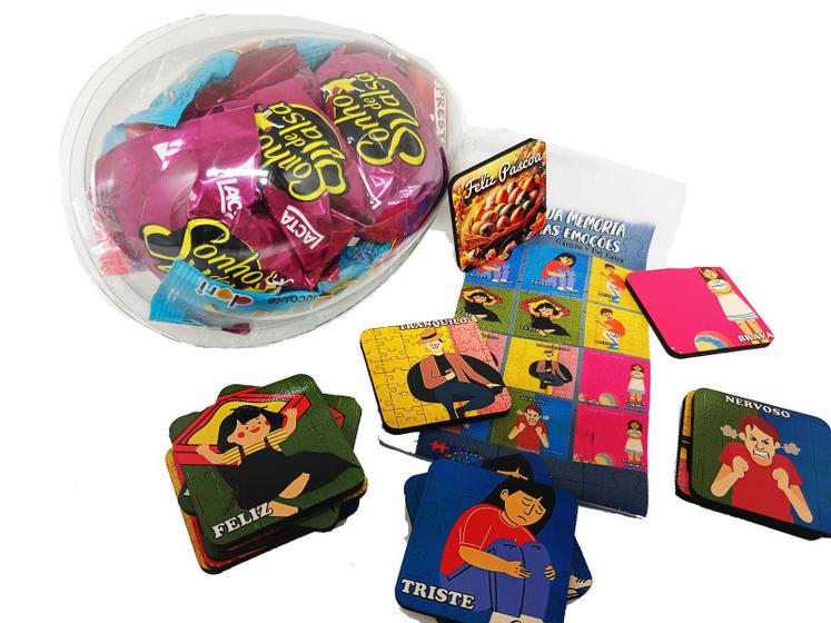 Imagem de Presente de Páscoa para Autistas Chocolates e Guloseimas + Jogo da Memória emoções 6 pares