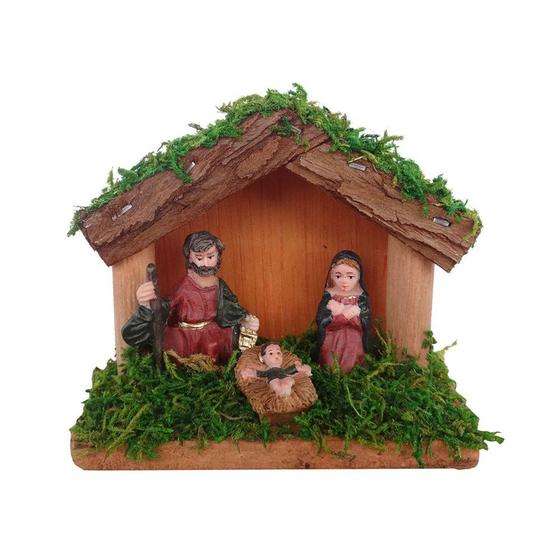 Imagem de Presepio de madeira casinha com bonecos de resina 10x4,5x8,5cm - WINCY