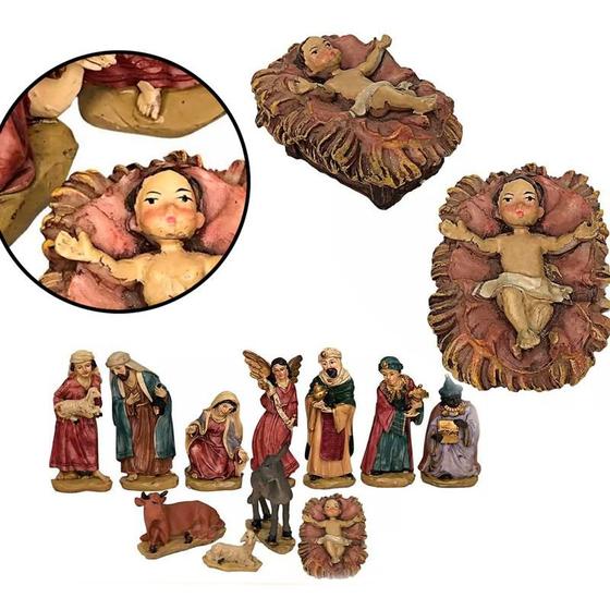 Imagem de Presépio Natal Completo 11 Peças Colorido Sagrada Família Elegante Encantador Compacto