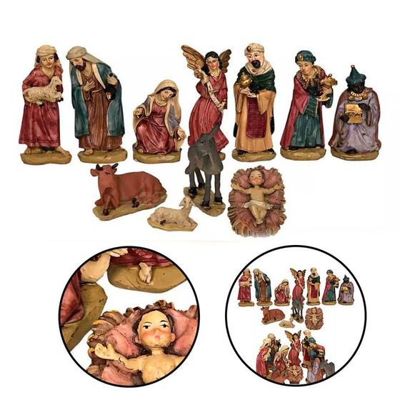 Imagem de Presépio Natal Completo 11 Peças Menino Jesus Sagrada Família Escultura Encantador Retiro