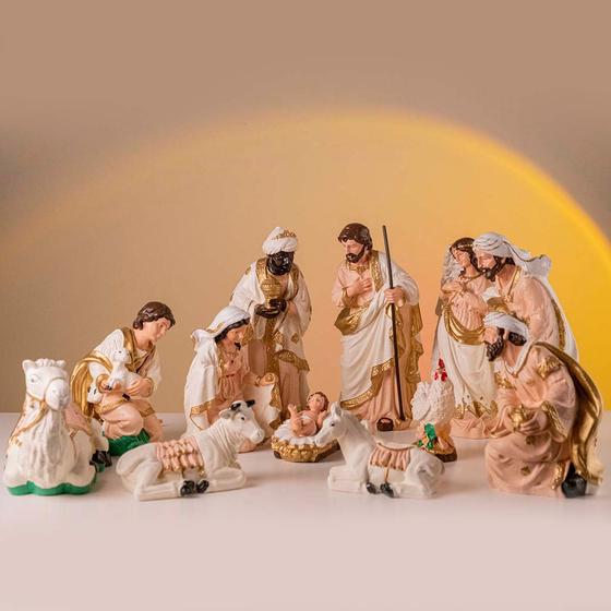 Imagem de Presépio Natalino Inquebrável 14 Peças na cor Branca com Salmão 30cm