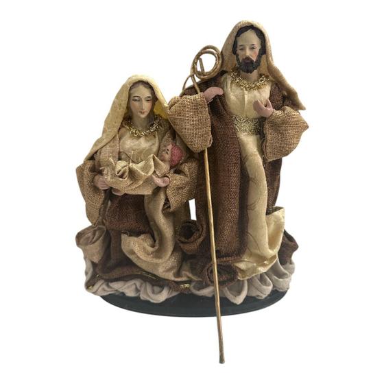 Imagem de Presépio Sagrada Familia com Tecido em Juta