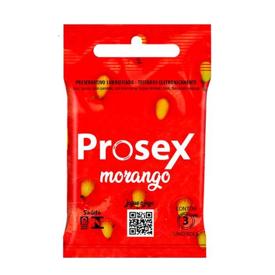 Imagem de Preservativo Prosex Morango Lubrificado 3 Unidades