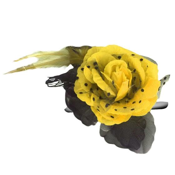 Imagem de Presilha Broche Flor e Penas Amarelo Halloween