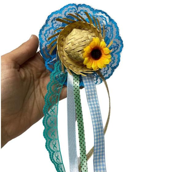 Imagem de Presilha chapéu decorativo azul turquesa artesanal