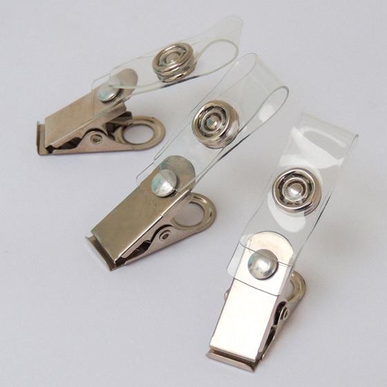 Imagem de Presilha Clips Jacaré Com Alça Transparente Para Crachá 100 Unidades