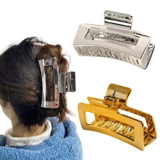 Imagem de Presilha De Cabelo 2 Uni Modelo Quadrado Brilhante Piranha Prendedor