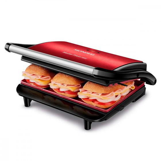 Imagem de Press Grill e Sanduicheira Mondial 1000W 220V Vermelho/Inox - PG-01-RC