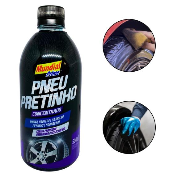 Imagem de Pretinho Concentrado 500ML Brilho Intenso Pneu Carro Moto Bicicleta Bike Borracha MundialPrime