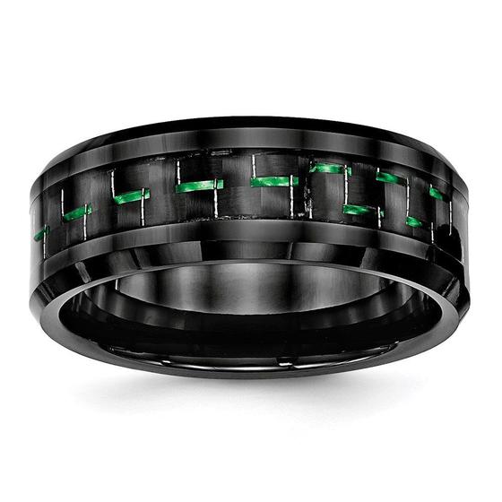 Imagem de Preto cerâmico com fibra de carbono verde Inlay Beveled Edge Rin