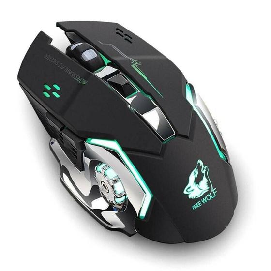 (Preto) LED Wireless Gaming Mouse Óptico Gamer Mice + USB recarregável