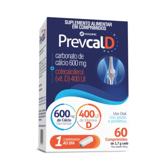 Imagem de Prevcal D 600mg+400ui - Cálcio + Vit D3 - 60 Comprimidos - Massime