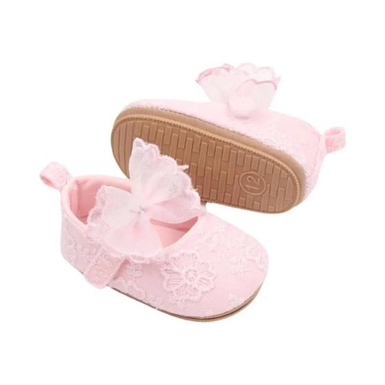 Imagem de Princesa Menina Primeiro Walker Sapatos Bonito Renda Antiderrapante Sola De Borracha Bordado Flor