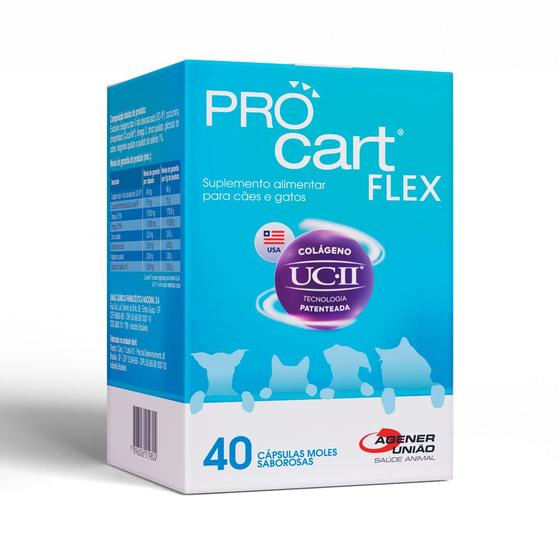 Imagem de  Pro Cart Flex Suplemento Alimentar para Cães e Gatos 40 Cápsulas - Agener União