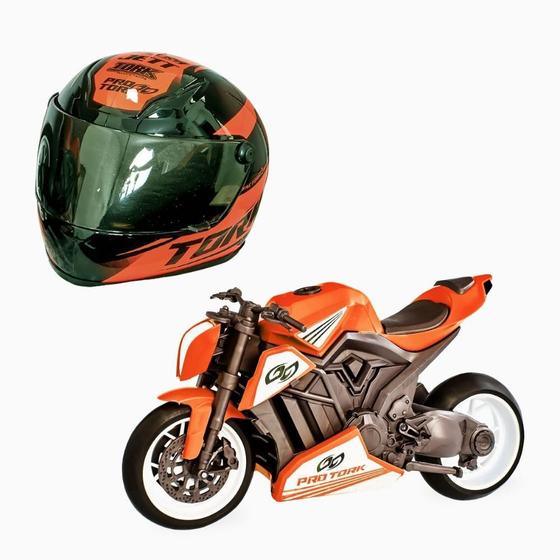 Imagem de Pro Rider Naked Protork com Moto e Mini Capacete Laranja