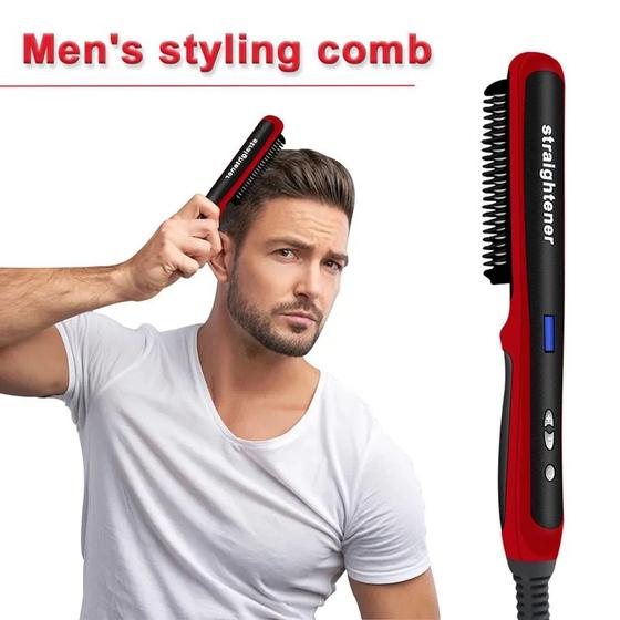 Imagem de Profissional pente quente alisador de cabelo elétrico escova barba alisamento cerâmica ferro aquecimento pente alisament
