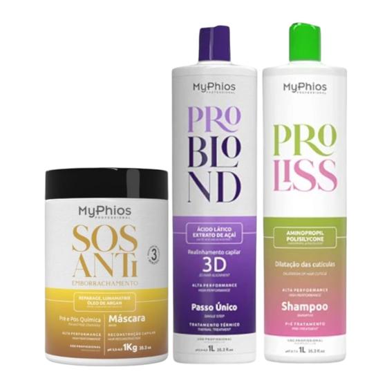 Imagem de Progressiva ProBlond Shampoo 2x1L Máscara SOS 1kg Myphios