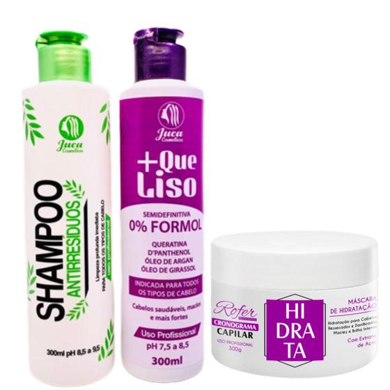 Imagem de Progressiva +Que Liso Matizadora Organica 300ml + Shampoo 300ml e Mascara Hidrata Roffer 300g