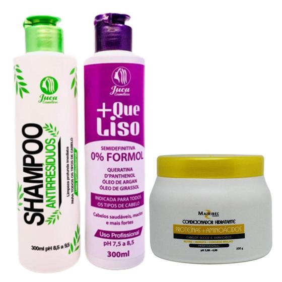 Imagem de Progressiva +Que Liso Matizadora Organica 300ml + Shampoo 300ml e Mascara Proteinas Mairibel 500g