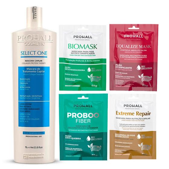 Imagem de Progressiva Select One Prohall 1 Litro + 4 Máscaras 50g Cada