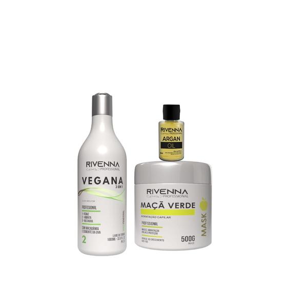 Imagem de Progressiva Vegana de 1 litro + Hidratação de Maça verde + Óleo de Argan