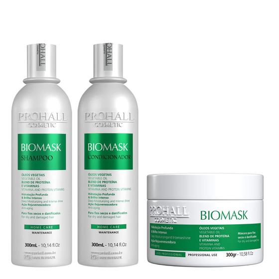 Imagem de Prohall Kit Biomask Shampoo 300ml + Condicionador 300ml + Máscara 300g