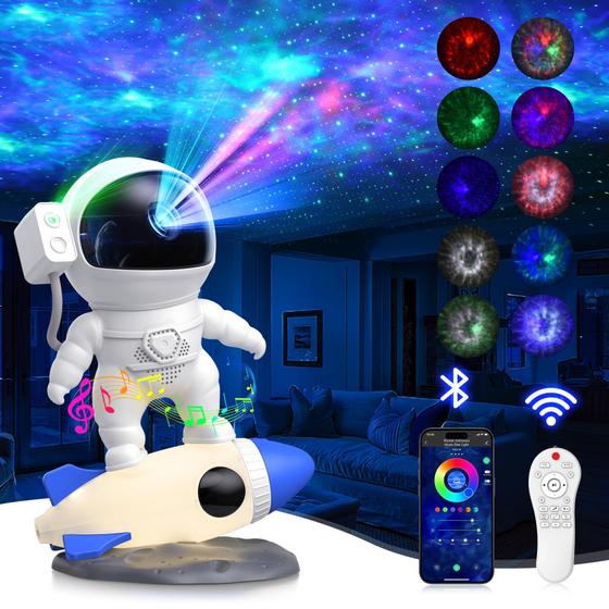 Imagem de Projetor Galaxy FlyLily Astronaut com Bluetooth e Lâmpada de Foguete