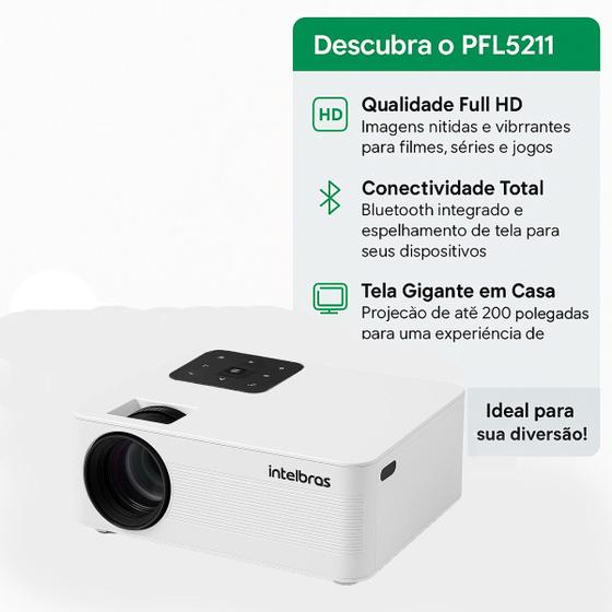 Projetor Intelbras Multimídia PFL5211 Led Full HD 1080p 5200 Lúmens 3xHDMI 2xUSB WiFi Bluetooth