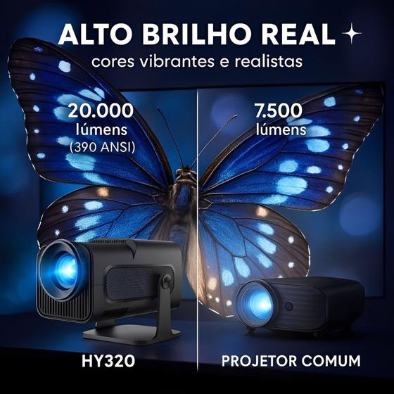 Projetor Inteligente Hy320 Pró 690 ANSI 5G Smart 4K Wifi 6 Bluetooth 5.0 Android 11 - Norotech Eletrônicos — foto 3 de 4