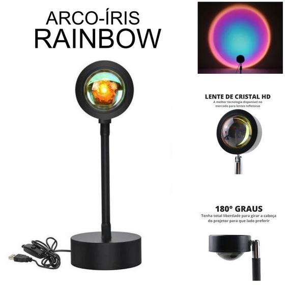 Imagem de Projetor Luz Arco-Íris Rainbow LED Luminária de Mesa USB