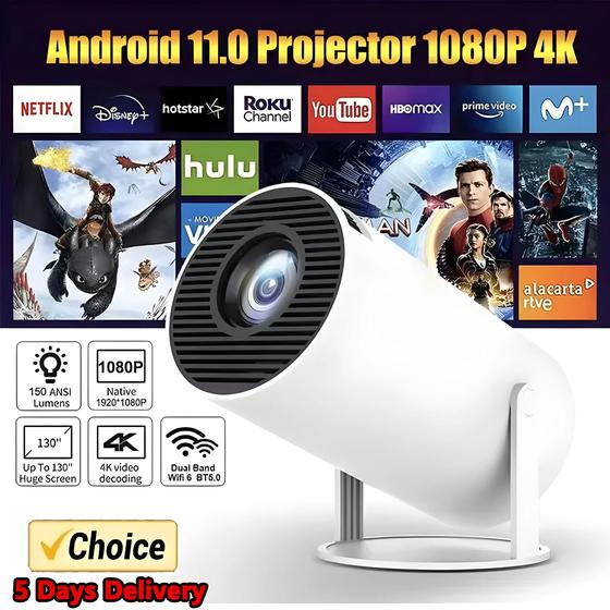 Imagem de Projetor Portátil 4K Android 11 - Cinema em Casa com Wi-Fi Dual e 200 ANSI Lumens