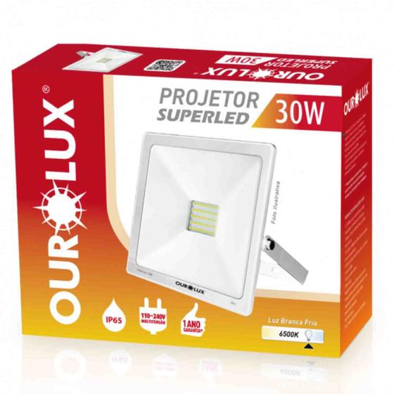 Imagem de Projetor Refletor Super Led Slim 30w Branco Frio 6500k Ourolux Bivolt