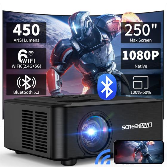 Imagem de Projetor SCREENMAX 2024 450 ANSI lumens 1080P com WIFI e Bluetooth