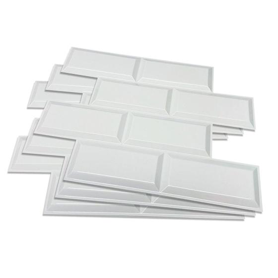 Imagem de Promo kit 10 placas 3d pvc azulejo de metrô branco brilho  1m2