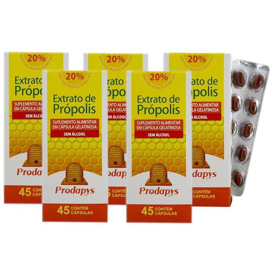 Imagem de Própolis Marrom - Suplemento Alimentar 45 Cápsulas sem Álcool Kit com 5