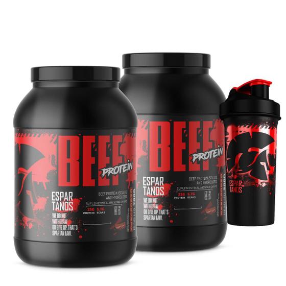 Proteina da carne - Kit 2x Beef Protein 900g (1,800 kg) + Coqueteleira - Espartanos Menor preço em Proteina da carne - Kit 2x Beef Protein 900g (1,800 kg) + Coqueteleira - Espartanos