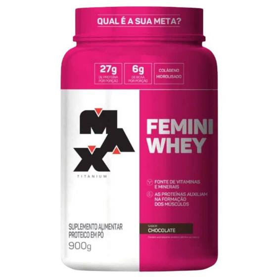 Proteína Feminina Femini Whey (900g) - Max Titanium Menor preço em Proteína Feminina Femini Whey (900g) - Max Titanium